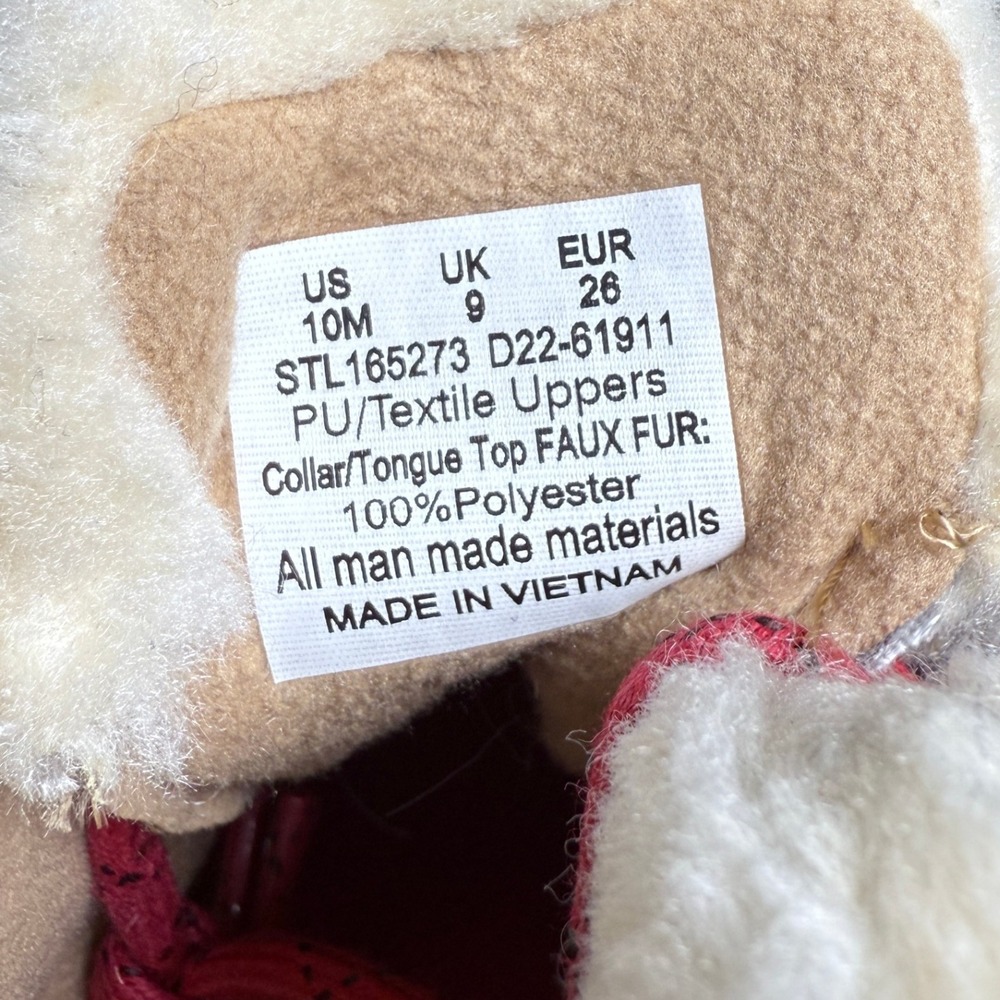 NEW Sperry Kids Sider Duck Boots Winter Fur Lined Red Laces Brown Tan Size 10M - Picture 8 of 10